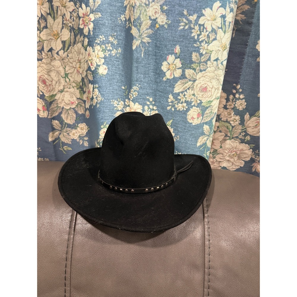Bailey Chisholm Black Wool Cowboy Hat Studded Band Made in USA Mens Womens Small